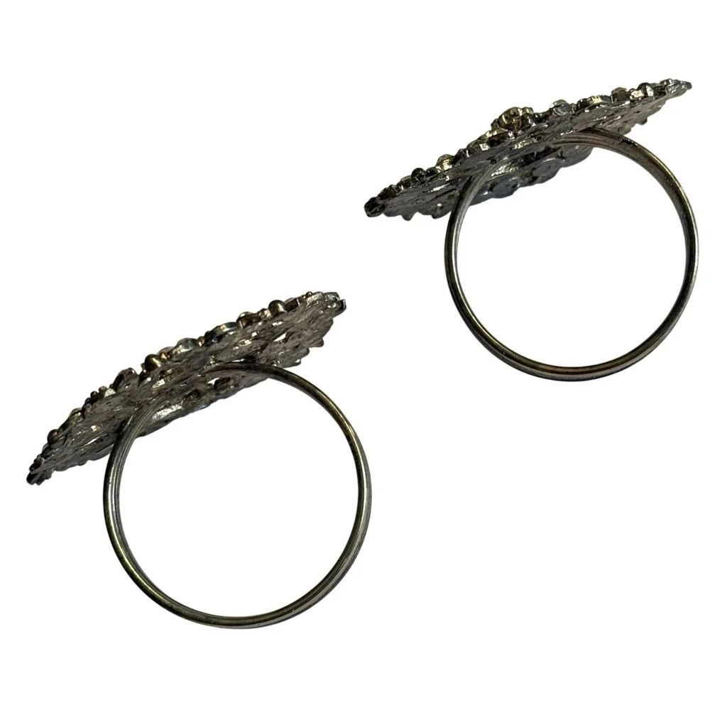 Vintage Filigree Rhinestone Napkin Rings Set of 2 Silver Tone Round Table Decor